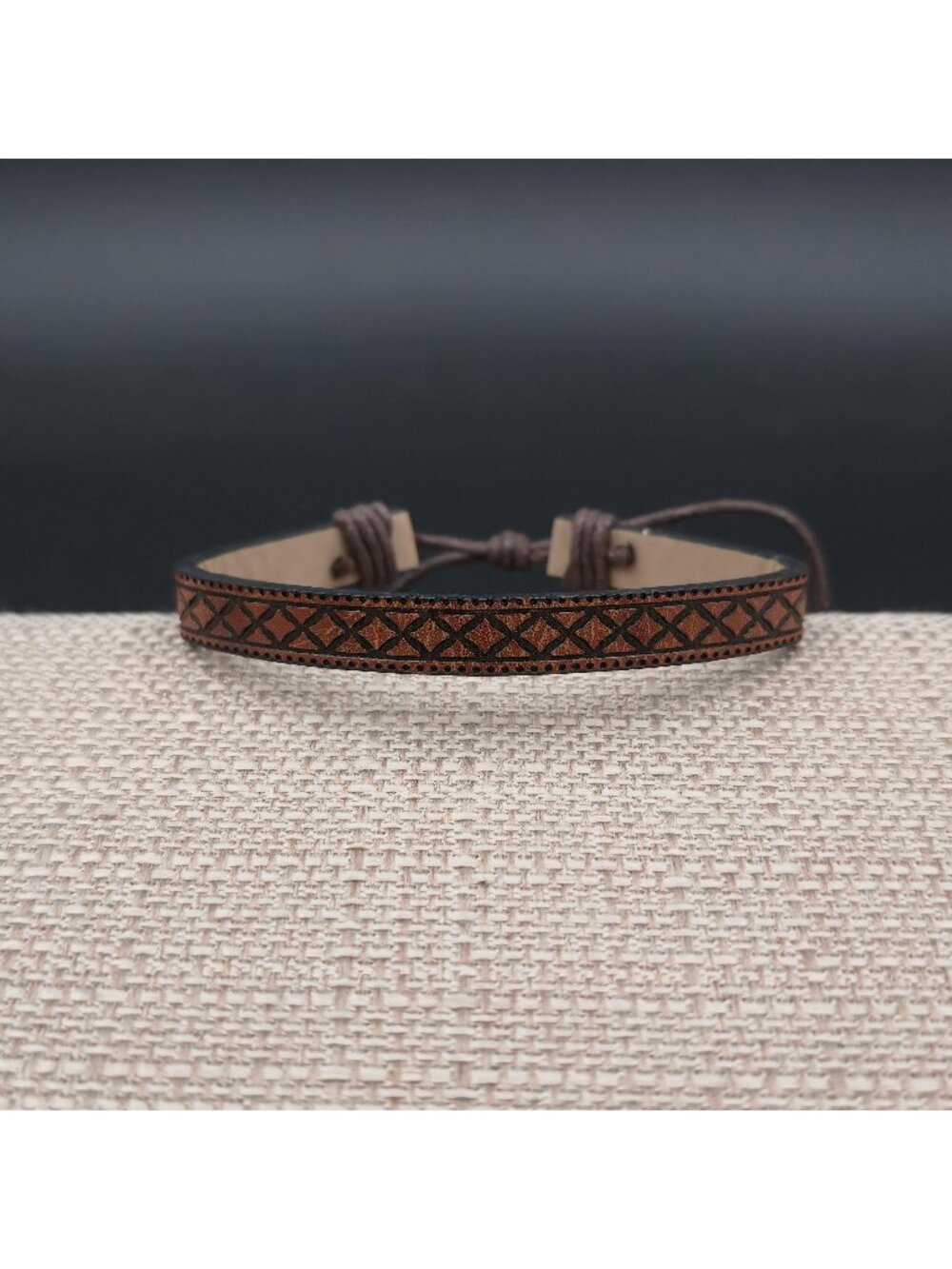 6 Inch Leather Tooled Geometric Patterned Adjustable Bracelet B1249
